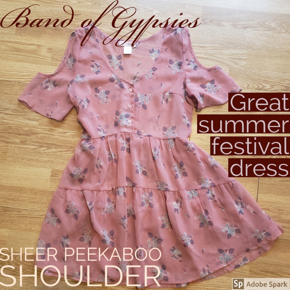 Band of Gypsies Sheer Cold Shoulder Dress Sz M